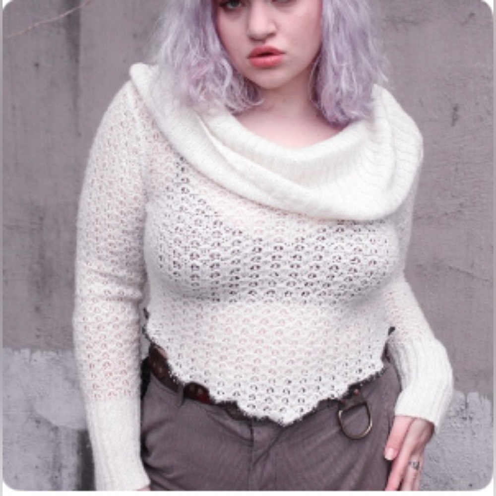 Royal Peasantry Upcycled White Cream Knit Elegant Sweater L XL